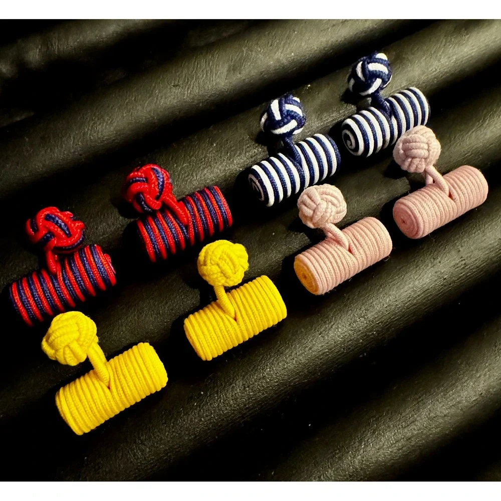 Silk Barrel Knot Cufflinks Lot of 4 Pairs Multicolor Stripe Solid Wedding French